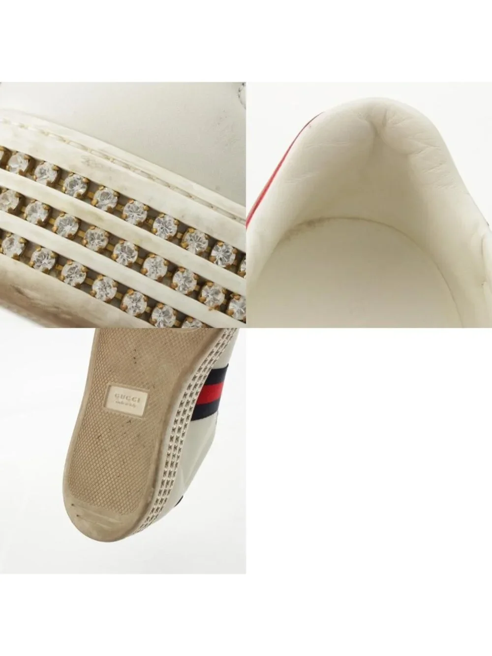 Gucci Sherry Line Leather Bijou Platform Low Top Sneakers White